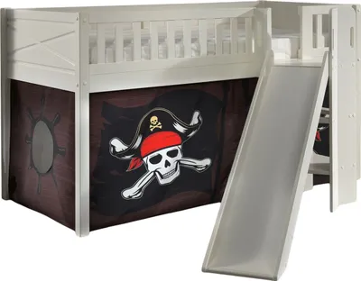 Produktbild von Kinderbett mit Rutsche Karyl Holz Weiß Textilset Caribian Pirate