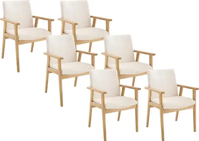 Produktbild von 6er-Set Stühle mit Armlehnen - Cord & Kautschukholz - Creme - FILDON