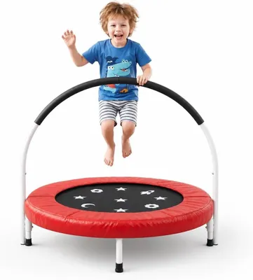 Produktbild von Kindertrampolin 92 cm 36 Zoll mit Haltegriff faltbar Mini Trampolin für Kinder 3 bis 6 Jahre schwarz rot