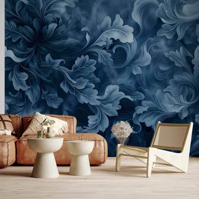 Produktbild von Vlies Fototapete - Abstract Ornaments: Dark Blue Victorian Leaves 450x315 cm Muster f-H-10010-a-a