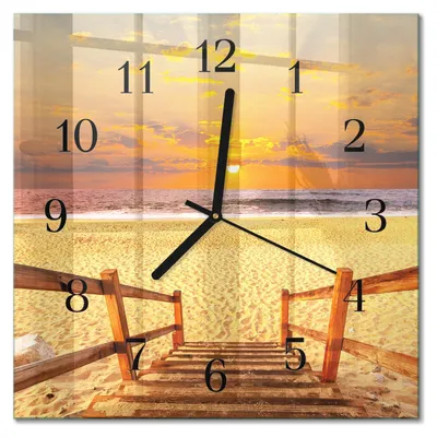 Produktbild von Tulup Glasuhr Wanduhr Küchenuhr Echt-Glas 30x30 cm Modern Dekorativ Geräuschlos Schwarzen Zeigern - Strandbrücke