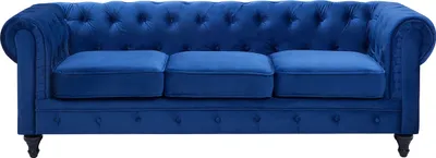 Obrázok produktu pre BELIANI Pohovka chesterfield modrá zamatová čalúnená nízke prešívané operadlo čierne nohy 3-miestna moderná