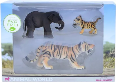 Immagine prodotto di Bullyland Animal World Elefante Tigre Cucciolo di tigre Senza PVC Figurine di animali Figurine da collezione per bambini