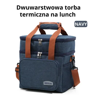 Zdjęcie produktu dla Dwuwarstwowa torba termiczna na lunch – duża torba chłodząca 25L, wodoodporna i szczelna – do pracy, szkoły, pikniku i podróży – Navy