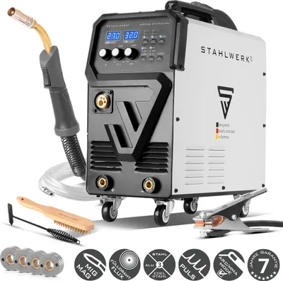 Produktbild von STAHLWERK Schutzgasschweißgerät 4-in-1 Kombi MIG 270 Puls Pro – Pulsfunktion, 270 A, Alu geeignet, 4-Rollen-Antrieb, Lift-TIG & MMA-Funktion