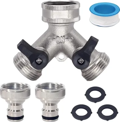 Produktbild von Y-Verteiler, 3/4 Messing-Gartenschlauch-Adapter, doppelter Waschmaschinen-Wasserhahn, für Waschmaschine, Badezimmer, Außenwasserhahn mit Anschlüssen und Unterlegscheiben