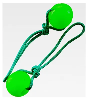 Produktbild von Hundeball mit Schnur | 2er Set Hundespielzeug Ball | schwimmfähig und robust | geräuschlos | 76 mm, grün