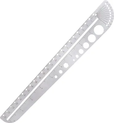 Produktbild von Multifunktionales Edelstahl Lineal 30 cm, Zeichenlineal, Metallmaßstab, Kompass, Winkelmesser