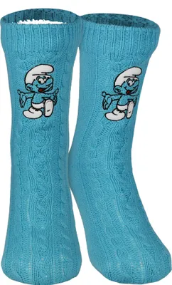 Produktbild von Die Schlümpfe Hüttensocken - Strick Haussocken mit Sherpa Futter für Damen Kuschelsocken Flauschige Wintersocken warme Frauen Socken OneSize Blau 38-43