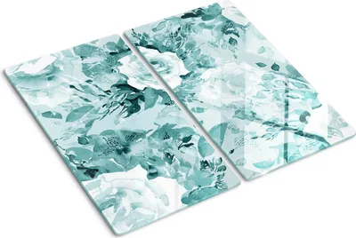 Obrázok produktu pre Sklenená ochranná doska – Kryt varnej dosky – Kryt na indukčnú dosku – 2x30x52 cm – Rýchle čistenie – Tvrdené sklo – Zelená Kytica