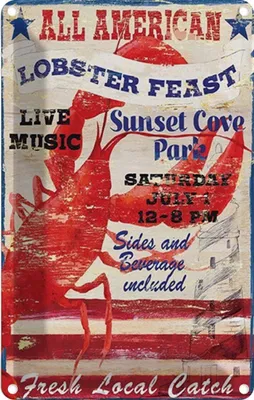 Produktbild von vianmo Blechschild 18x12 cm all american lobster feast music