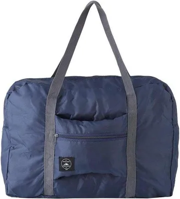 Productafbeelding van Reistas van donkerblauw materiaal, groot, lichtgewicht, opvouwbaar, ideaal voor weekendtrips, kamperen en boodschappen doen - 48 x 32 x 15 cm