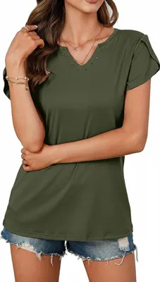 Produktbild von Elegante Damen V-Ausschnitt Kurzarm Bluse Casual Grün M