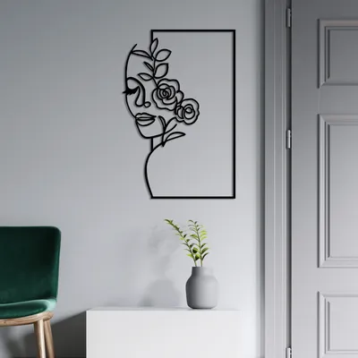 Produktbild von Wallity, Flower Woman - L, Dekoratives Wandaccessoire aus Metall, 100 % METALL, Schwarz, 70 x 46 cm