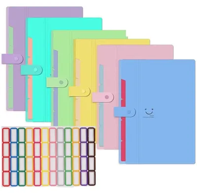 Produktbild von Fächermappe A4 erweiterbar 5 Fächer 6 Stück mit Etiketten PP 32,5 x 24,5 cm