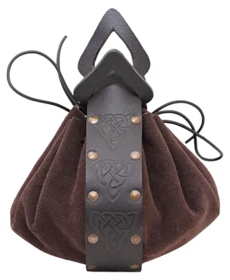 Produktbild von Larp Gürtelbeutel aus Wildleder mit Lederverstärkung Knotenmusterdesign Schwarz und Braun