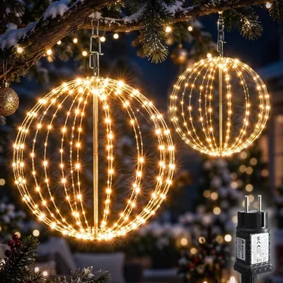 Produktbild von SALCAR LED Leuchtkugel zum Hängen 45 cm 256 LEDs 2er Set, Weihnachtsbeleuchtung außen, Garten Dekoleuchte, 8 Modi, Timer, Netzstecker, warmweiß
