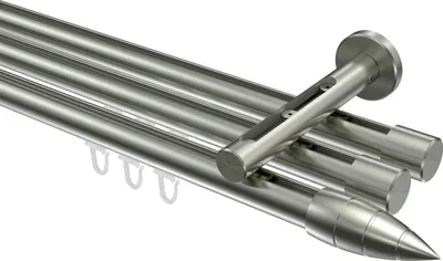 Produktbild von Interdeco Innenlaufstange / Gardinenstange mit Innenlauf Edelstahl-Optik, Typ Siteno Samanto (Rillenpatrone), 20 mm Ø 3-läufig, 100 cm
