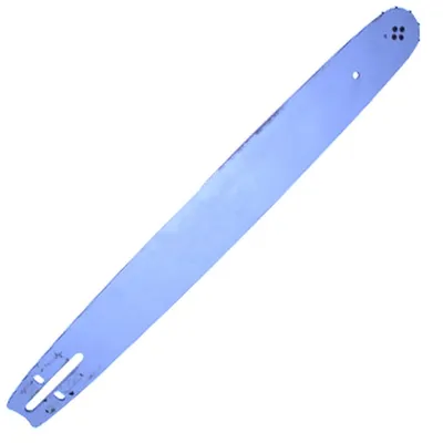 A light blue chainsaw guide bar is shown against a white background.