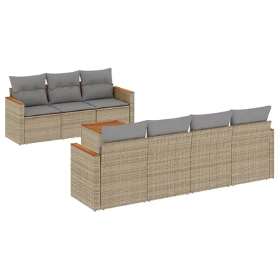 Produktbild von vidaXL 8-tlg. Garten-Sofagarnitur mit Kissen Beige Poly Rattan