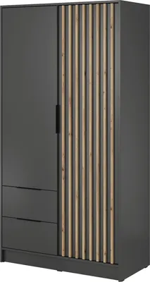 Produktbild von Kleiderschrank Stilo Graphit Grau mit Lamellen – 105 cm, 2 Türen, 2 Schubladen, Loft Design