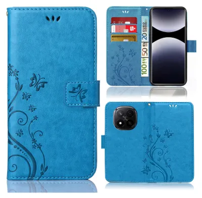 Produktbild von Handy Tasche für Xiaomi Redmi Note 14 Pro+ Hülle Handyhülle mit Blumenmuster Klapp Hülle mit Standfunktion und Kartenfächer Farbe Blau