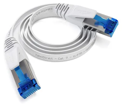 Produktbild von KabelDirekt – Cat-7-Flachkabel – 0,5m – 10 Gigabit, RJ45, Weiß
