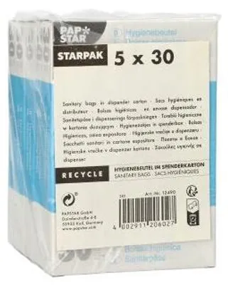 Produktbild von Hygienebeutel 28,5 cm x 8 cm x 7 cm weiss im Spenderkarton