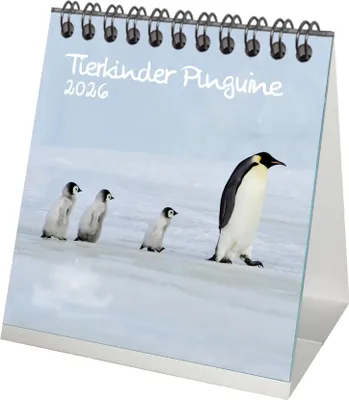 Produktbild von Tierkinder Pinguine Tischkalender 10cm x 10cm für 2026 Pinguin - Geschenkset Inhalt: 1x Kalender 1x Weihnachtsanhänger 1x Grußanhänger (gesamt 3 Teile)