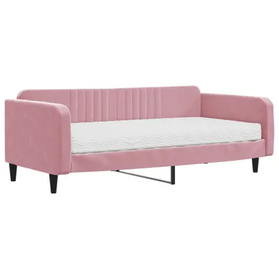 Zdjęcie produktu dla Sofa z materacem do spania, różowa, 100x200 cm, aksamit