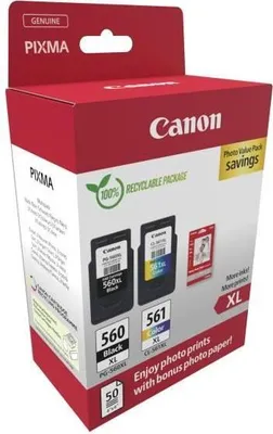 Zdjęcie produktu dla Wkład Atramentowy CANON PG-560XL Czarny, CL-561XL Kolorowy, 2-Pack, Zestaw z Papierem Fotograficznym