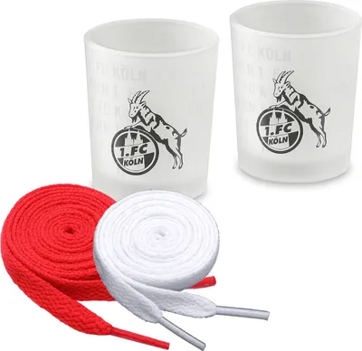Produktbild von 1. FC Köln Windlichter, schwarz silber 2er Set + 2 Paar Fan-Schnürsenkel 1# 3#