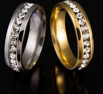 Produktbild von Männer Frauen Paar Liebhaber Strass Titan Stahl Verlobungsring Hochzeit Schmuck-Silber,US 7