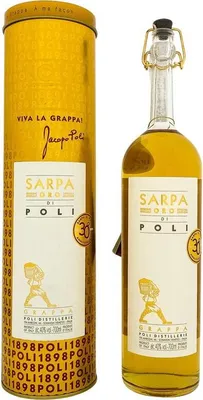 Immagine prodotto di Poli Grappa Sarpa Oro di Poli 40% Vol. 0,7l in scatola di latta