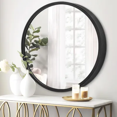 Produktbild von Wandspiegel rund, schwarz, Metallrahmen, kleiner Kreis, für Badezimmer
