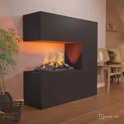 Produktbild von GLOW FIRE Elektrokamin 'Schiller' | Wasserdampf Kamin mit OMC 500 inkl. Holz in schwarz als Raumteiler | HxBxT: 120x120x37 cm