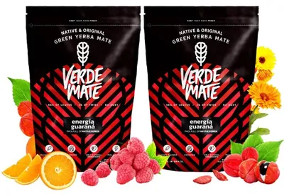 Produktbild von Verde Mate - Mate Tee Energia Guarana Set 2x500g - Dicke Blätter 5mm - Mild, Mit Guarana, Goji - Luftgetrocknet - Yerba Mate Brasilien 1kg