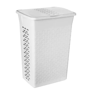 Produktbild von Baumwolle Wäschekorb mit Deckel Wäschebehälter Wäschesammler Rechteckig 55L, weiß/creme