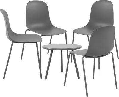 Produktbild von CLP 4er Sitzgruppe Berdin Set 1 Tisch 4 Stapelstühle wetterfest UV-beständig dunkelgrau