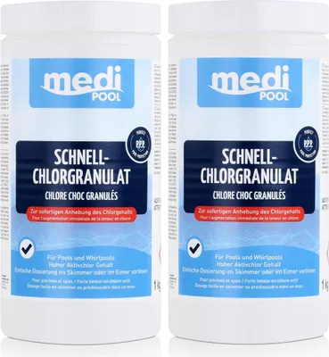 Produktbild von mediPOOL Schnell-Chlorgranulat 1kg - Anhebung des Chlorgehalts (2er Pack)