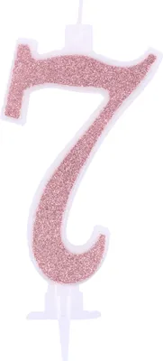 Zahl 7 Glitzerkerze, 10,5 x 5,5 cm, Roségold, Paraffin