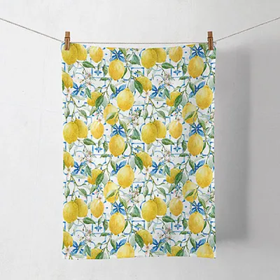 Produktbild von Küchentuch Baumwolle 50x70cm mit Zitronen Muster Gelb / Weiß