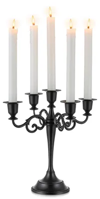 Productafbeelding van Kandelaar kaarsenhouder - 5-armig - Taps toelopend - Zwart - 27 cm