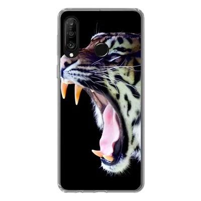 Produktbild von MuchoWow® Handyhülle Schutzhülle Hülle für Huawei P30 Lite Brüllender Tiger auf schwarzem Hintergrund Silikon Softcase Handy Hülle