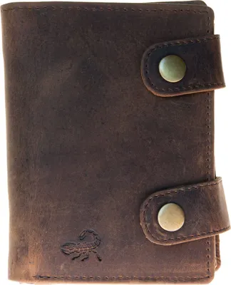 Image de FLW Portefeuille en cuir véritable de motard avec deux pinces et avec le scorpion