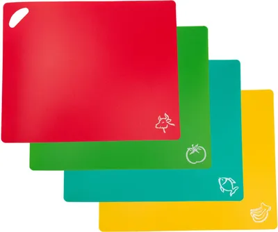 Image de Intirilife Planches à découper Lot de 4 tapis à découper flexibles Planche à découper 37.8 x 30.2 cm taille avec symbole alimentaire - Tapis de cuisine antidérapant pour toutes les situations