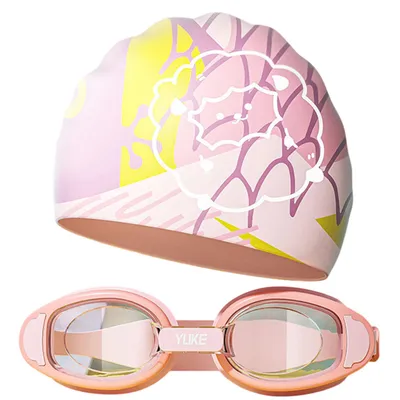 Produktbild von 2 Stück Kinder Schwimmbrille Badekappe Set, Elastisch Verstellbar, Schwimmen Zubehör, Rosa