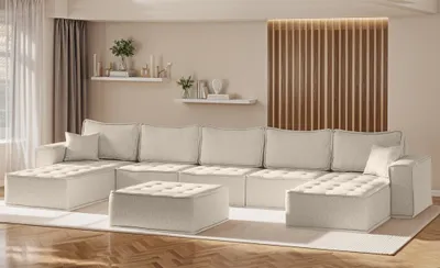 Produktbild von Wohnlandschaft Sofa U-Form Modulsofa-Set 6-teilig SANDE Stoff Alpine Beige