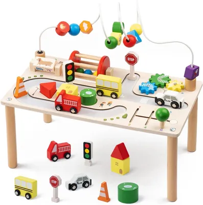 Productafbeelding van Montessori 7 - 1 Activiteitstafel - Hout Speeltafel - Motoriektafel Speelgoed - Montessori Houten Speelgoed vanaf 3 jaar - Speeltafel Baby
