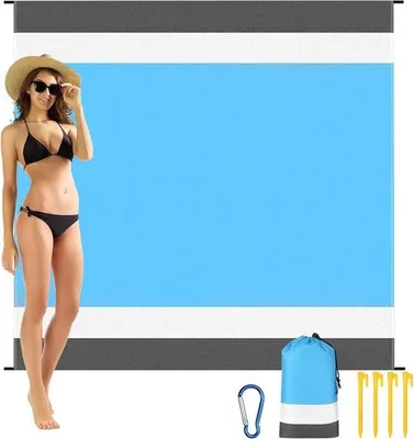 Produktbild von Famanu Strandmat Zeltmatte - Wasserabweisend - 200 x 210 cm - Tragbare Picknickdecke - Blau